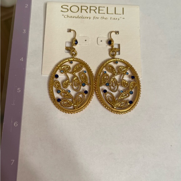 Sorrelli Statement Earrings - Lapis and Bright Gold Finish - Picture 3 of 5